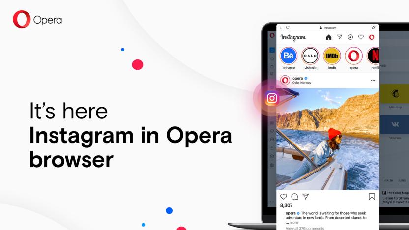 Instagram in Opera's desktop web browser