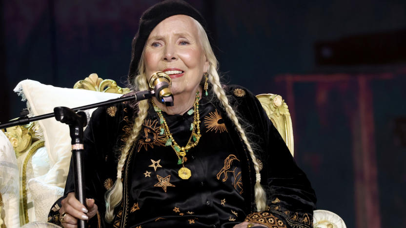 LOS ANGELES, CALIFORNIA - FEBRUARY 04: Joni Mitchell performs onstage during the 66th GRAMMY Awards at Crypto.com Arena on February 04, 2024 in Los Angeles, California. (Photo by Kevin Mazur/Getty Images for The Recording Academy)