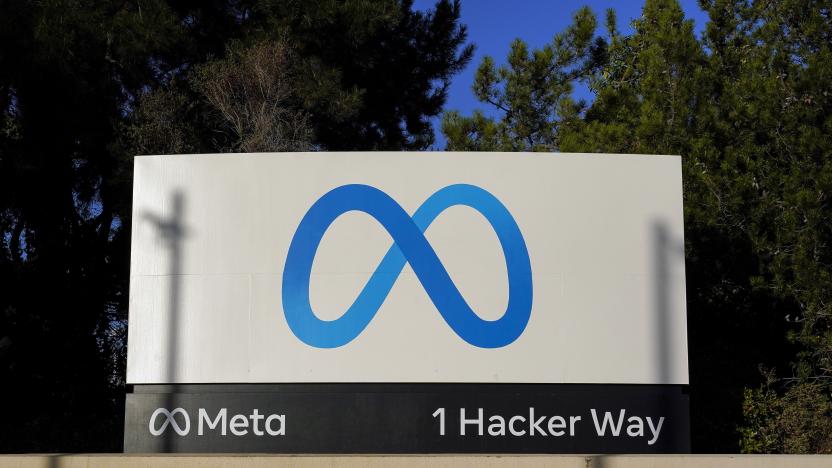 El cartel de Meta en la sede de la compañía en Menlo Park, California, el 9 de noviembre de 2022. (Foto AP/Godofredo A. Vásquez)