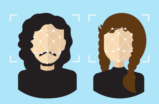 Face detection, digital recognition vector illustration. Facial points, biometric identification signs, identify symbols with people avatars. Identification technologies and digital detect concept