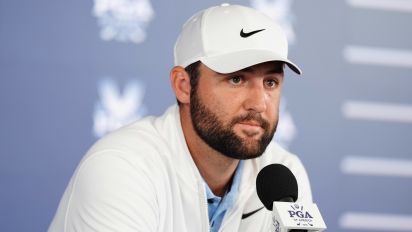 Getty Images - LOUISVILLE, KY - MAY 17: PGA golfer Scottie Scheffler speaks to the media following his arrest on Friday morning and following his round on May 17, 2024, during the 2024 PGA Championship at Valhalla Golf Club in Louisville, Kentucky. (Photo by Brian Spurlock/Icon Sportswire via Getty Images)