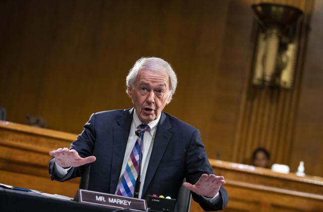 Senator Ed Markey, a Democrat from Massachusetts, speaks during a Senate Foreign Relations Committee hearing on "Review of the FY2023 State Department Budget Request," in Washington, DC, on April 26, 2022. (Photo by Al Drago / various sources / AFP) (Photo by AL DRAGO/AFP via Getty Images)