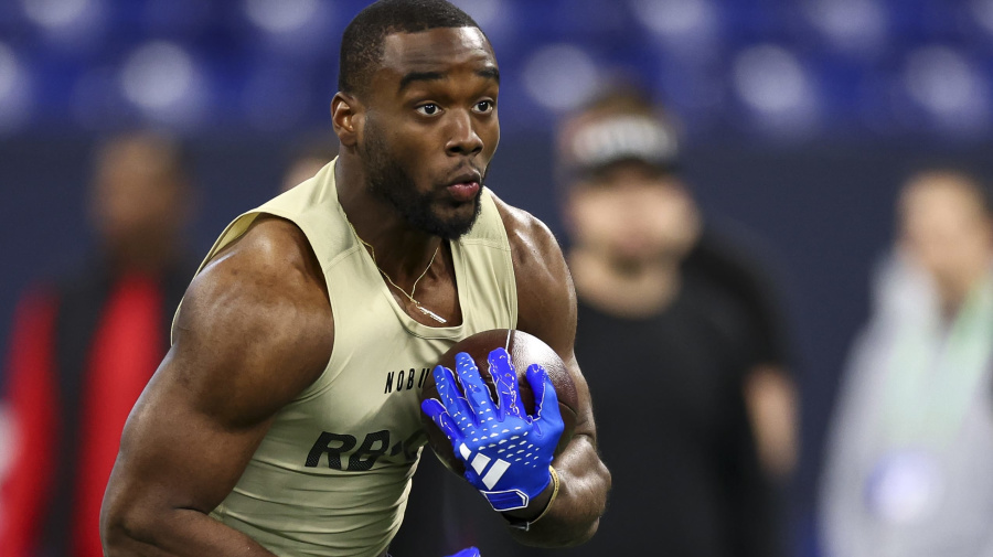 Getty Images - INDIANAPOLIS, INDIANA - MARCH 2: Trey Benson #RB04 of Florida State participates in a drill during the NFL Combine at the Lucas Oil Stadium on March 2, 2024 in Indianapolis, Indiana. (Photo by Kevin Sabitus/Getty Images)