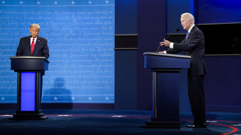 NASHVILLE, TN - OCTOBER 22: President Donald J. Trump and Democratic presidential candidate Joe Biden participate in the final Presidential debate on the campus of Belmont University on Thursday, Oct 22, 2020 in Nashville, TN. (Photo by Jabin Botsford/The Washington Post via Getty Images)