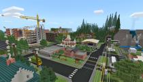 A downtown scene in Minecraft.