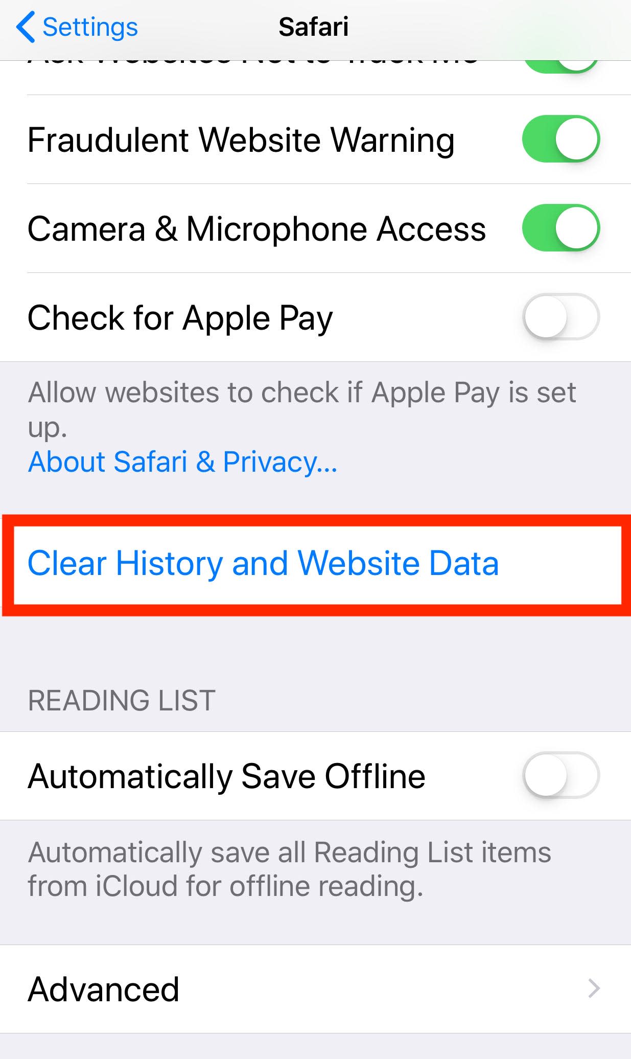 how to clear safari history cache