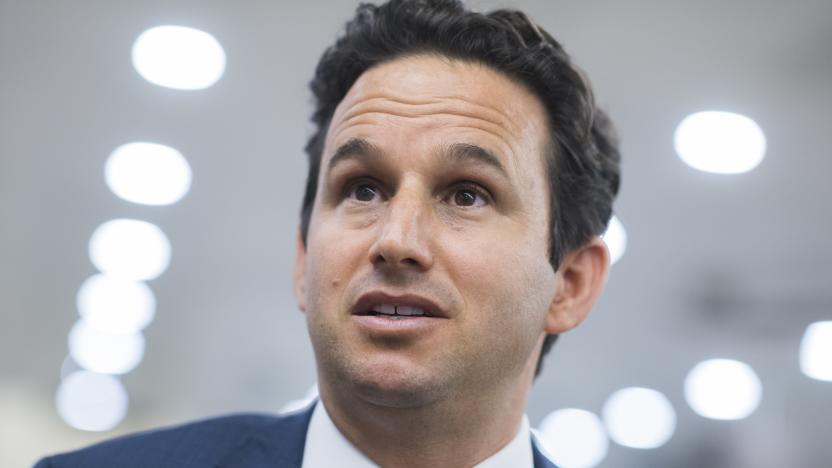 UNITED STATES - JULY 16: Sen. Brian Schatz, D-Hawaii, talks with reporters in the basement of the Capitol on Tuesday, July 16, 2019. (Photo By Tom Williams/CQ Roll Call)