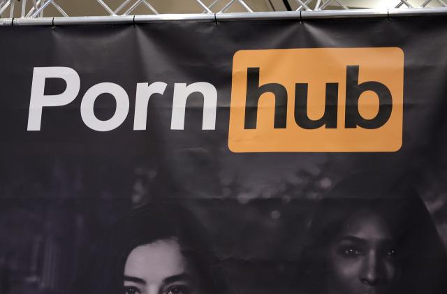 LAS VEGAS, NEVADA - JANUARY 06: A sign hangs at the Pornhub booth at the 2023 AVN Adult Entertainment Expo at Resorts World Las Vegas on January 06, 2023 in Las Vegas, Nevada. (Photo by Ethan Miller/Getty Images)