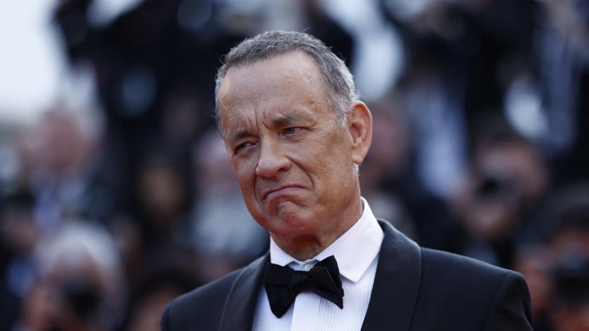 The 76th Cannes Film Festival -  Screening of the film "Asteroid City" in competition - Red Carpet Arrivals - Cannes, France, May 23,  2023. Cast member Tom Hanks poses. REUTERS/Gonzalo Fuentes