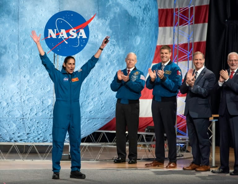 NASA astronaut Jasmin Moghbeli celebrates during astronaut graduation at Johnson Space Center in Houston, Texas (AFP Photo/Mark Felix)