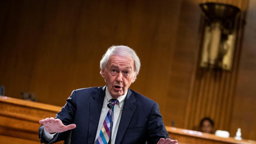 Senator Ed Markey (D-MA) speaks a Senate Foreign Relations Committee hearing on the Fiscal Year 2023 Budget in Washington, U.S., April 26, 2022. Al Drago/Pool via REUTERS