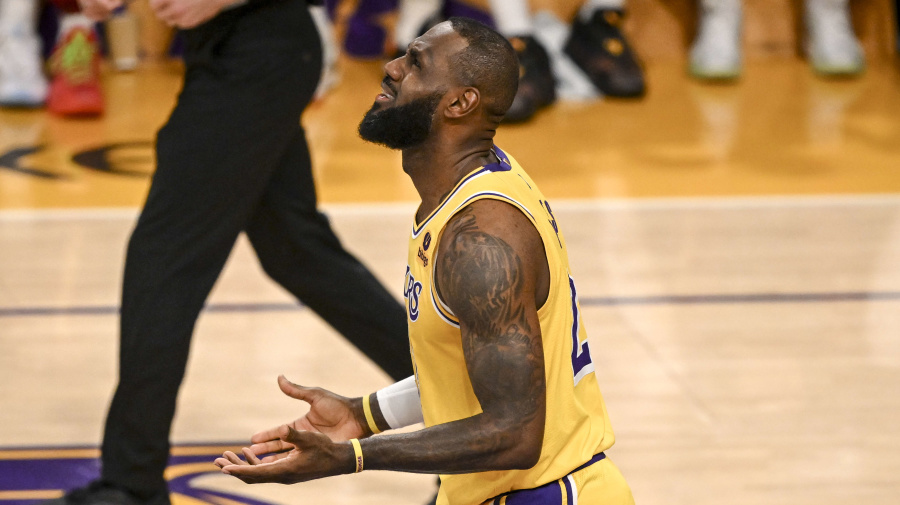 Getty Images - LOS ANGELES, CA - APRIL 25: LeBron James (23) of the Los Angeles Lakers disputes a no-call upon getting muscled to the deck by Aaron Gordon (50) of the Denver Nuggets during the second quarter at Crypto.com Arena in Los Angeles on Thursday, April 25, 2024. (Photo by AAron Ontiveroz/The Denver Post)