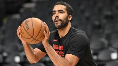 Getty Images - PORTLAND, OREGON - MARCH 09: Jontay Porter #34 of the Toronto Raptors warms up before the game against the Portland Trail Blazers at the Moda Center on March 09, 2024 in Portland, Oregon. NOTE TO USER: User expressly acknowledges and agrees that, by downloading and or using this photograph, User is consenting to the terms and conditions of the Getty Images License Agreement. (Photo by Alika Jenner/Getty Images)