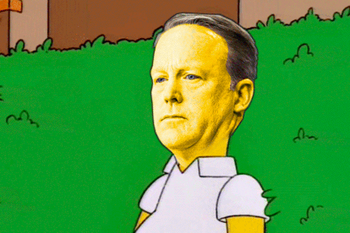 Someone Put Sean Spicers Face On That Of Homer Simpson Hiding In 