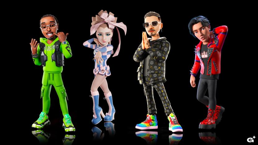 Genies avatars for Universal Music Group artists Quavo, Kim Petras, J Balvin and Lil Huddy.