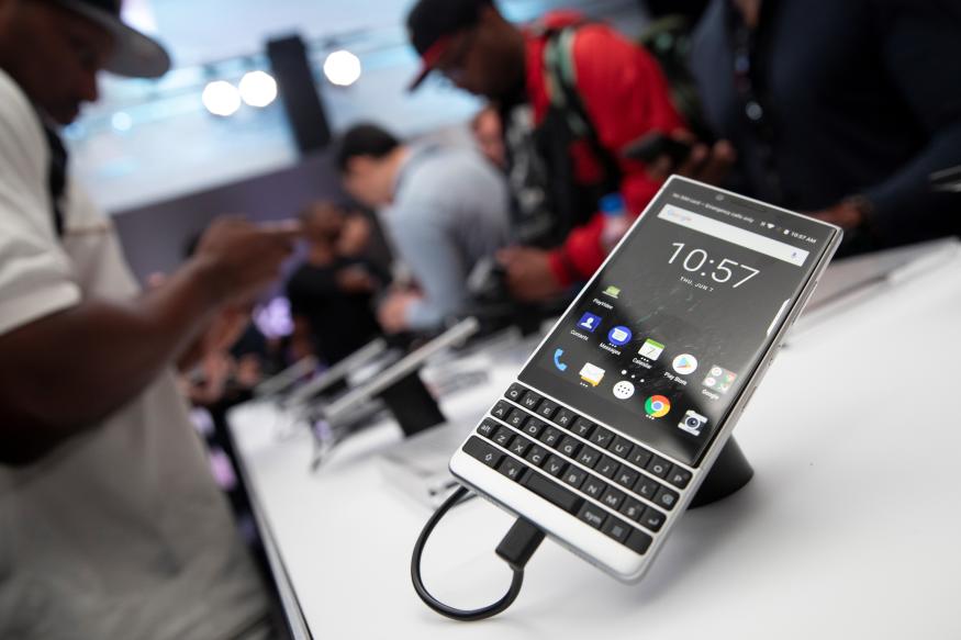 The new BlackBerry Key2 smartphone is displayed at a product launch event for the device in Manhattan in New York, U.S., June 7, 2018. REUTERS/Mike Segar