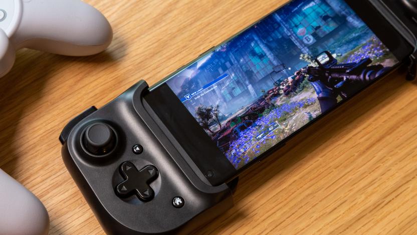 Destiny 2 running on an Android phone clipped into a Razer Kishi controller