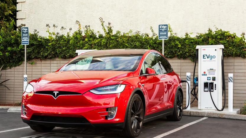 Tesla Model X fast charging at EVgo station