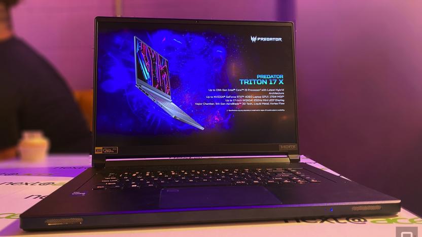 Image of the Predator Triton 17 X on a table at Acer's live event.