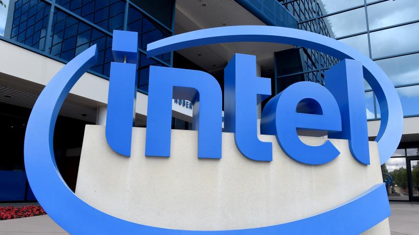 The logo of chip manufacturer Intel in front of the Intel headquarters in Santa Clara, US, 21 May 2016. PHOTO: ANDREJ SOKOLOW/dpa | usage worldwide   (Photo by Andrej Sokolow/picture alliance via Getty Images)