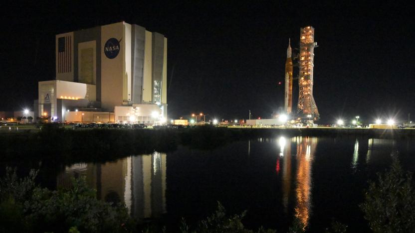 NASA’s next-generation moon rocket, the Space Launch System (SLS) rocket with its Orion crew capsule perched on top, passes the Turn Basin as it leaves the Vehicle Assembly Building (VAB) on a slow-motion journey to its launch pad at Cape Canaveral, Florida, U.S. August 16, 2022. REUTERS/Steve Nesius