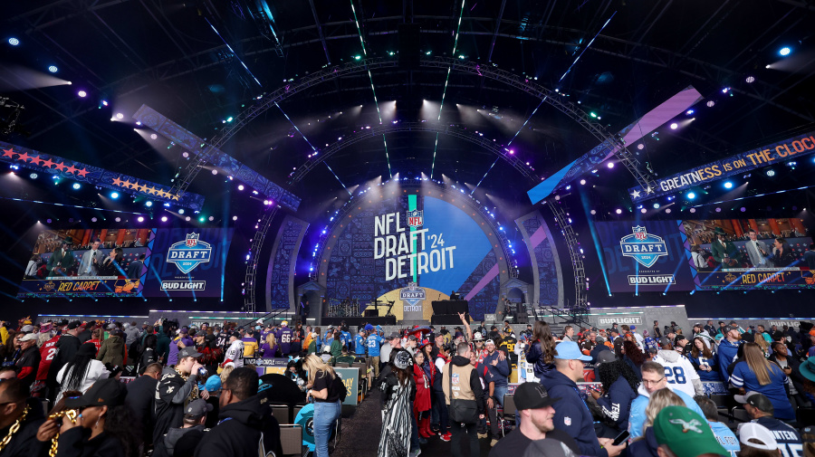 Getty Images - DETROIT, MICHIGAN - APRIL 25: Fans gather prior to the first round of the 2024 NFL Draft at Campus Martius Park and Hart Plaza on April 25, 2024 in Detroit, Michigan. (Photo by Gregory Shamus/Getty Images)