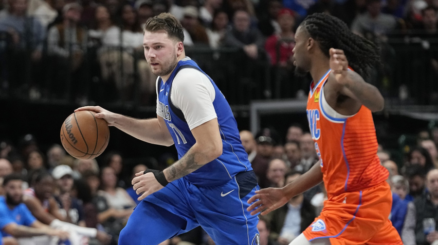 Associated Press - Dallas Mavericks guard Luka Doncic (77) drives against Oklahoma City Thunder guard Shai Gilgeous-Alexander (2) during the first half of an NBA basketball game in Dallas, Saturday, Dec. 2, 2023. (AP Photo/LM Otero)