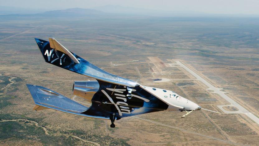 Virgin Galactic's SpaceshipTwo Unity flying near Spaceport America