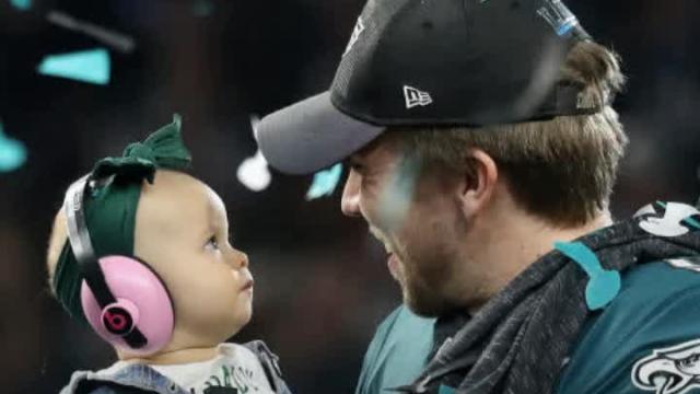 A photograph of Super Bowl MVP Nick Foles and his daughter is headed to Canton