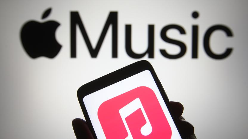 UKRAINE - 2021/04/18: In this photo illustration, Apple Music app seen displayed on a smartphone in front of Apple logo. (Photo Illustration by Pavlo Gonchar/SOPA Images/LightRocket via Getty Images)