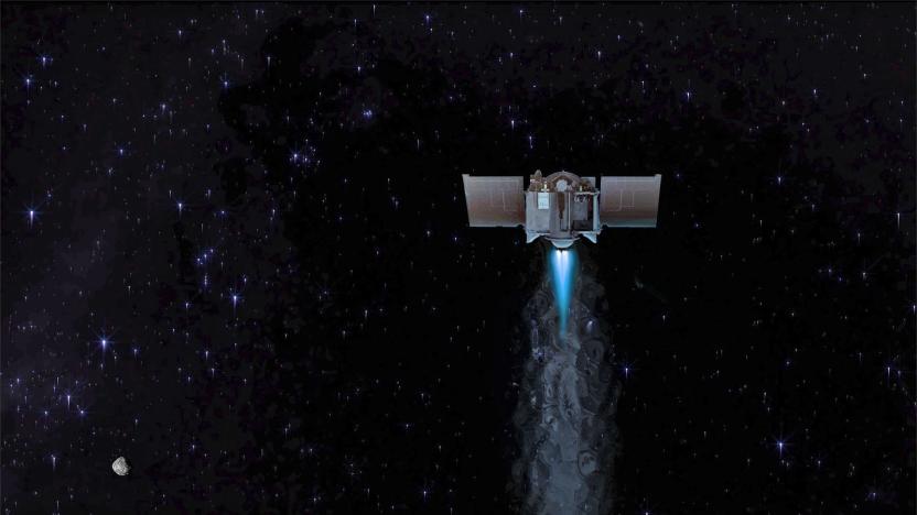 An artists rendering of the Osiris-REx asteroid probe in space.