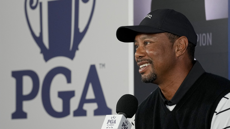 Associated Press - Tiger Woods speaks during a news conference at the PGA Championship golf tournament at the Valhalla Golf Club, Tuesday, May 14, 2024, in Louisville, Ky. (AP Photo/Sue Ogrocki)