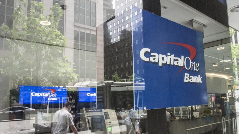 NEW YORK, NY - May 15th:  MANDATORY CREDIT Bill Tompkins/Getty Images Capital One Bank signage on May 15th 2021  in New York City. (Photo by Bill Tompkins/Getty Images)