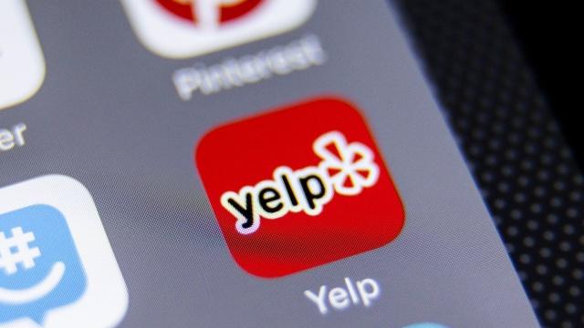 A picture of the Yelp app on a smart phone.