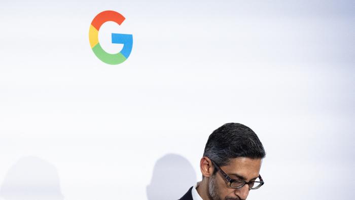 Alphabet Inc. and Google CEO Sundar Pichai speaks during the inauguration of a Google Artificial Intelligence (AI) hub in Paris on February 15, 2024. (Photo by ALAIN JOCARD / AFP) (Photo by ALAIN JOCARD/AFP via Getty Images)