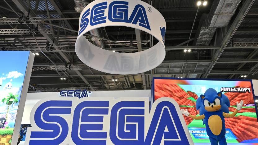 LONDON, ENGLAND - OCTOBER 04: Sonic The Hedgehog poses at the SEGA stand during the Brand Licensing Europe at ExCel on October 04, 2023 in London, England. Brand Licensing Europe (BLE) event is dedicated to licensing and brand extension, bringing together retailers, licensees and manufacturers for three days of deal-making, networking and trend spotting. (Photo by John Keeble/Getty Images)