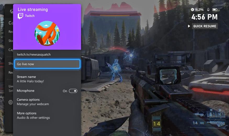A screenshot of the new feature on Xbox that let's users stream Twitch from the console dashboard.
