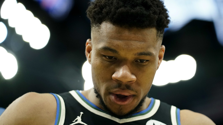 Associated Press - Milwaukee Bucks' Giannis Antetokounmpo goes through his pregame routine before an NBA basketball game against the New York Knicks Sunday, April 7, 2024, in Milwaukee. (AP Photo/Aaron Gash)