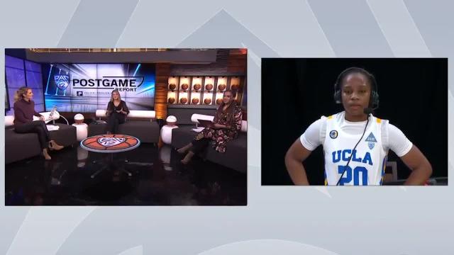 UCLA's Charisma Osborne chats with Pac-12 Network analysts after advancing to the Pac-12 Semifinals