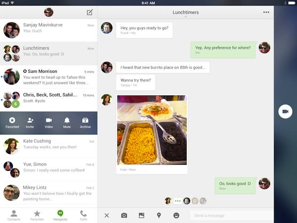 Google Hangouts 2.0 for iOS redesigned with iPad tweaks, 10-second video messages