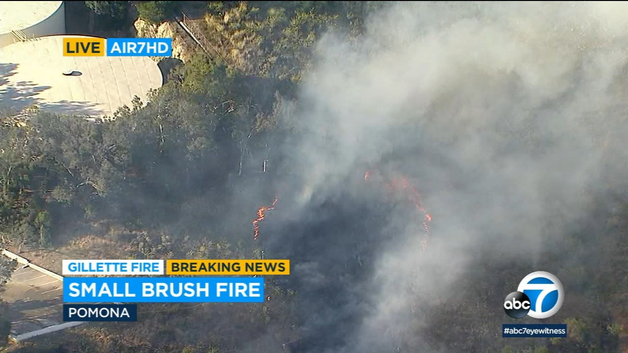 10 Acre Brush Fire Burns Pomona Hillside Near 10 Freeway Video 8425