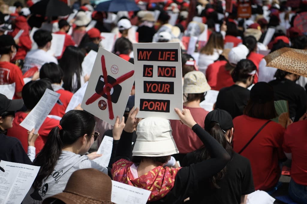 North Korean Pornography - S. Korea women protest 'spycam porn' in mass rally