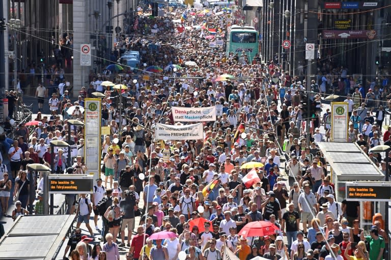 Demonstrators, some of whom have branded the pandemic a conspiracy, demanded a "day of freedom" in protest against virus curbs (AFP Photo/John MACDOUGALL)