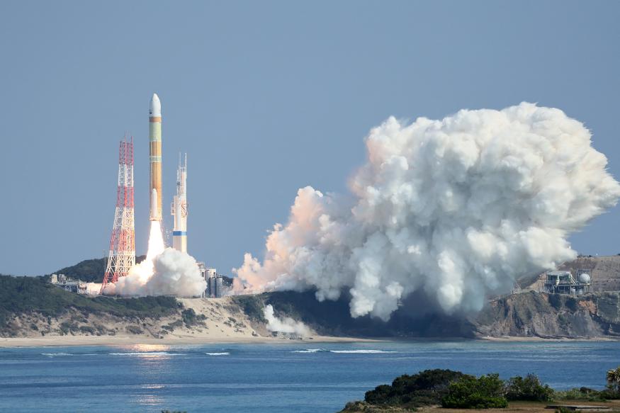 Japan's next generation "H3" rocket, carrying the advanced optical satellite "Daichi 3", leaves the launch pad at the Tanegashima Space Center in Kagoshima, southwestern Japan on March 7, 2023. - Japan's next-generation H3 rocket failed after liftoff on March 7, with the space agency issuing a destruct command after concluding the mission could not succeed. (Photo by JIJI Press / AFP) / Japan OUT (Photo by STR/JIJI Press/AFP via Getty Images)