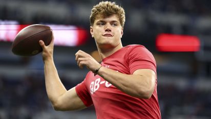 Getty Images - INDIANAPOLIS, INDIANA - MARCH 2: J J McCarthy #QB05 of Michigan warms up during the NFL Combine at the Lucas Oil Stadium on March 2, 2024 in Indianapolis, Indiana. (Photo by Kevin Sabitus/Getty Images)