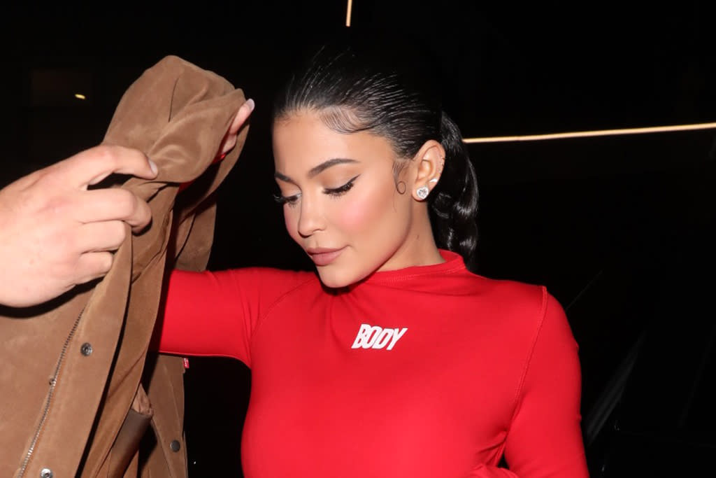 kylie jenner red leather pants