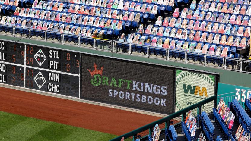 PHILADELPHIA, PA - SEPTEMBER 20:  A general view of the Draft Kings sign on the right field wall  during the Major League Baseball game between the Philadelphia Phillies and the Toronto Blue Jays on September 20, 2020 at Citizens Bank Park in Philadelphia, PA.   (Photo by Rich Graessle/Icon Sportswire via Getty Images)