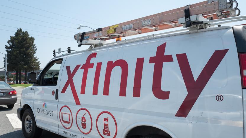 Truck with signage and logo for Comcast Xfinity internet and television service, in the Silicon Valley town of Santa Clara, California, August 17, 2017. (Photo via Smith Collection/Gado/Getty Images).