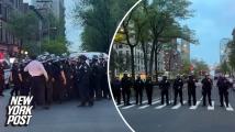 NYPD in riot gear near Columbia University