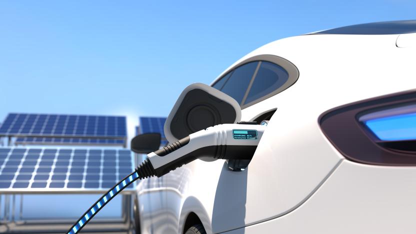 Electric car power charging, Charging technology, Clean energy filling technology. 3D illustration